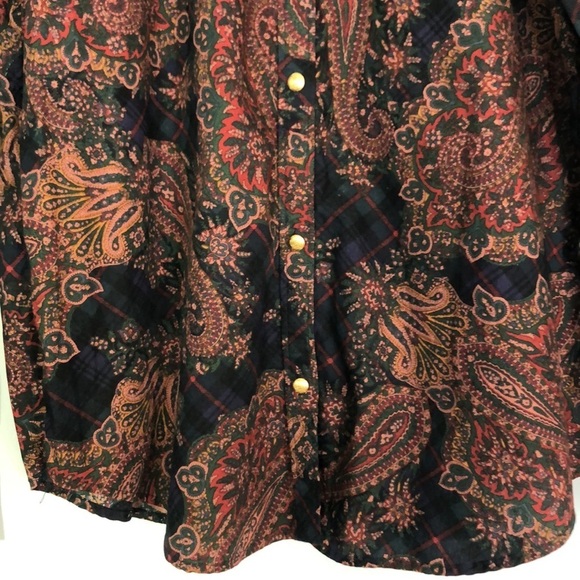 CHAPS womens button front blouse multi-color paisley print gold buttons size XL - Picture 4 of 11